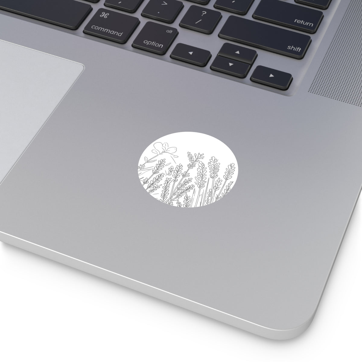 Botanical Lavender Round Vinyl Sticker — Minimal Floral Line Art