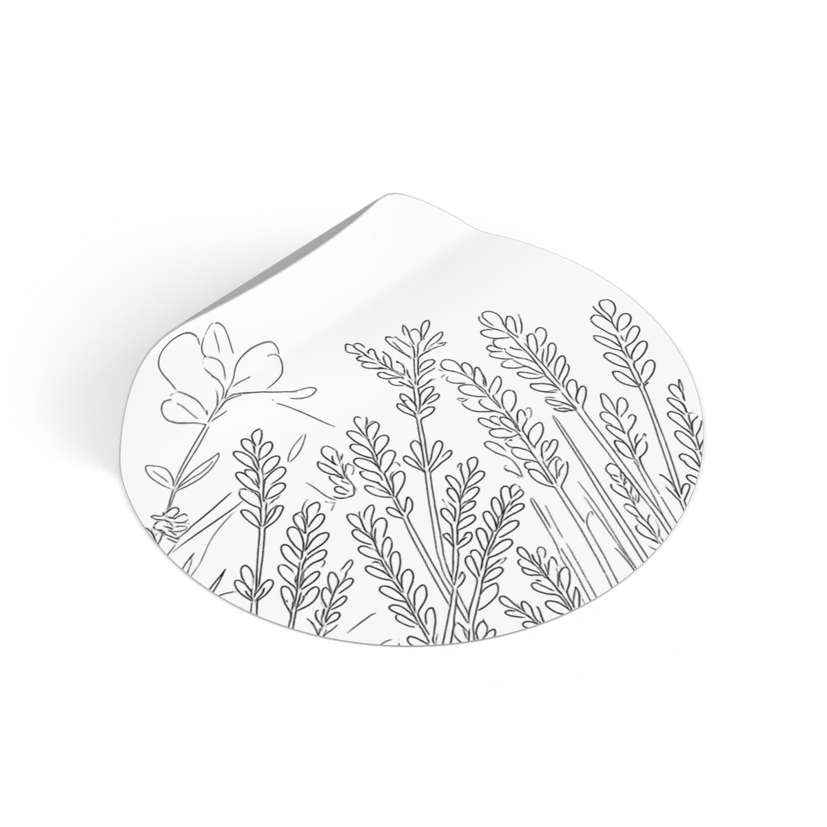 Botanical Lavender Round Vinyl Sticker — Minimal Floral Line Art