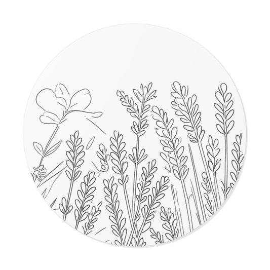 Botanical Lavender Round Vinyl Sticker — Minimal Floral Line Art
